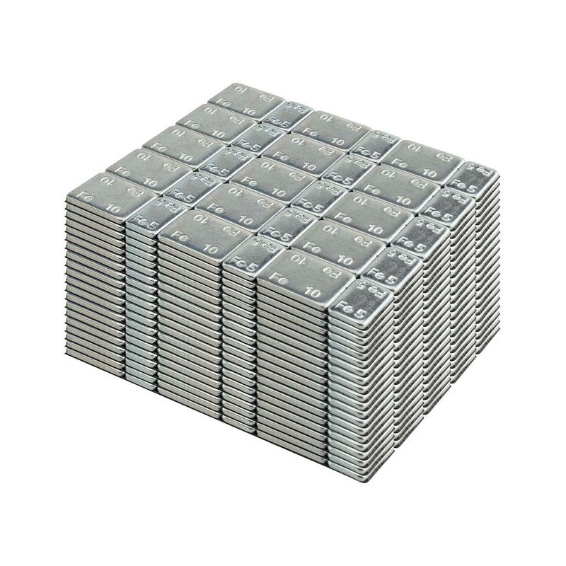 JBM (54885) Caja de 100 pesas de hierro autoadhesivas en tabletas - 45 g (3 x 5 g + 3 x 10 g)