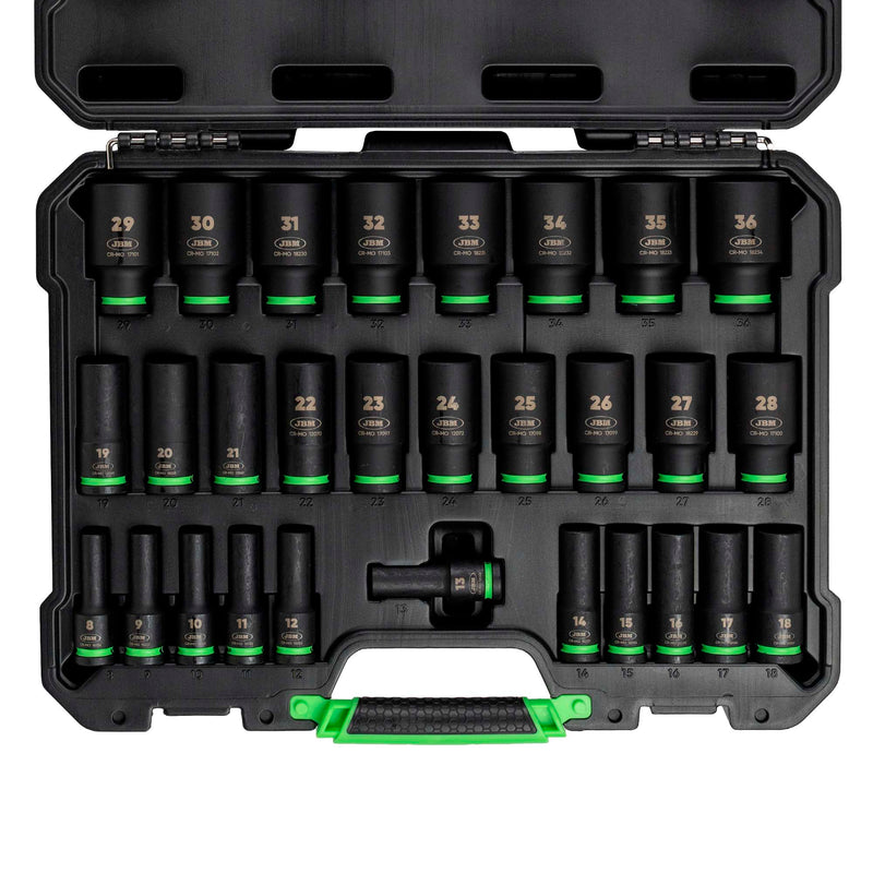 JBM (55005) 1/2" Drive 29-Piece Deep Hex Impact Socket Set
