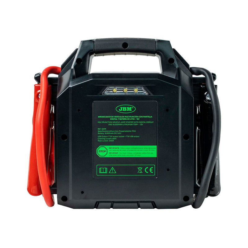 Arrancador multifunción para vehículo JBM (55019) con pantalla digital y batería de litio de 16.000 mAh – 12V