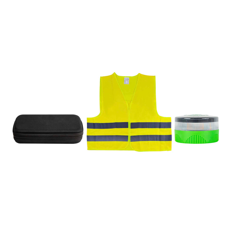 Kit de emergencia JBM (55087) - Bolsa de EVA + Baliza de emergencia (V-16) + Chaleco reflectante