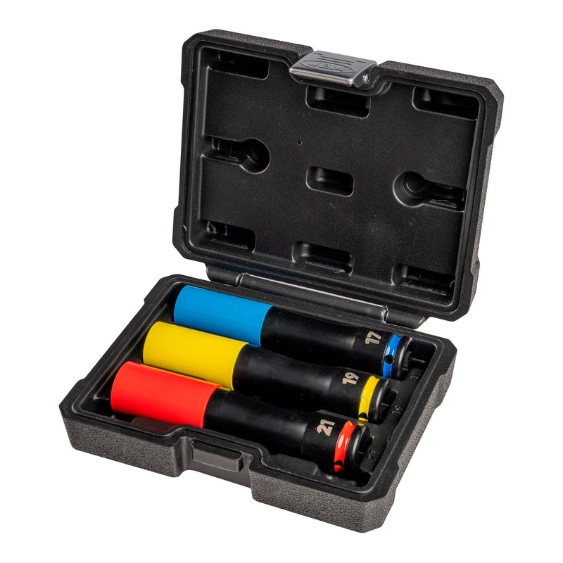 JBM (55137) Juego de 3 vasos de impacto extralargos de 1/2" para ruedas