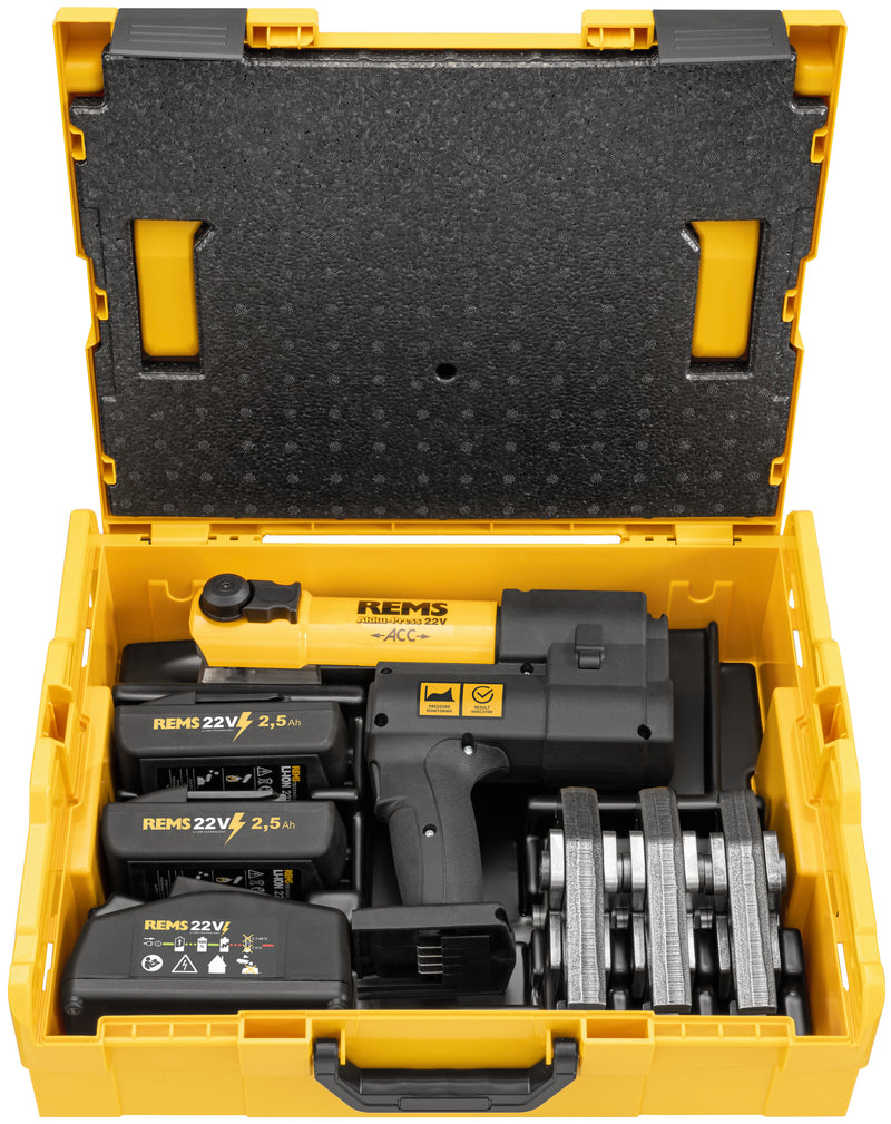 REMS (576070 R220) Juego de accesorios Akku-Press 22V M 15+22+28 +Batería 2,5Ah L-Box