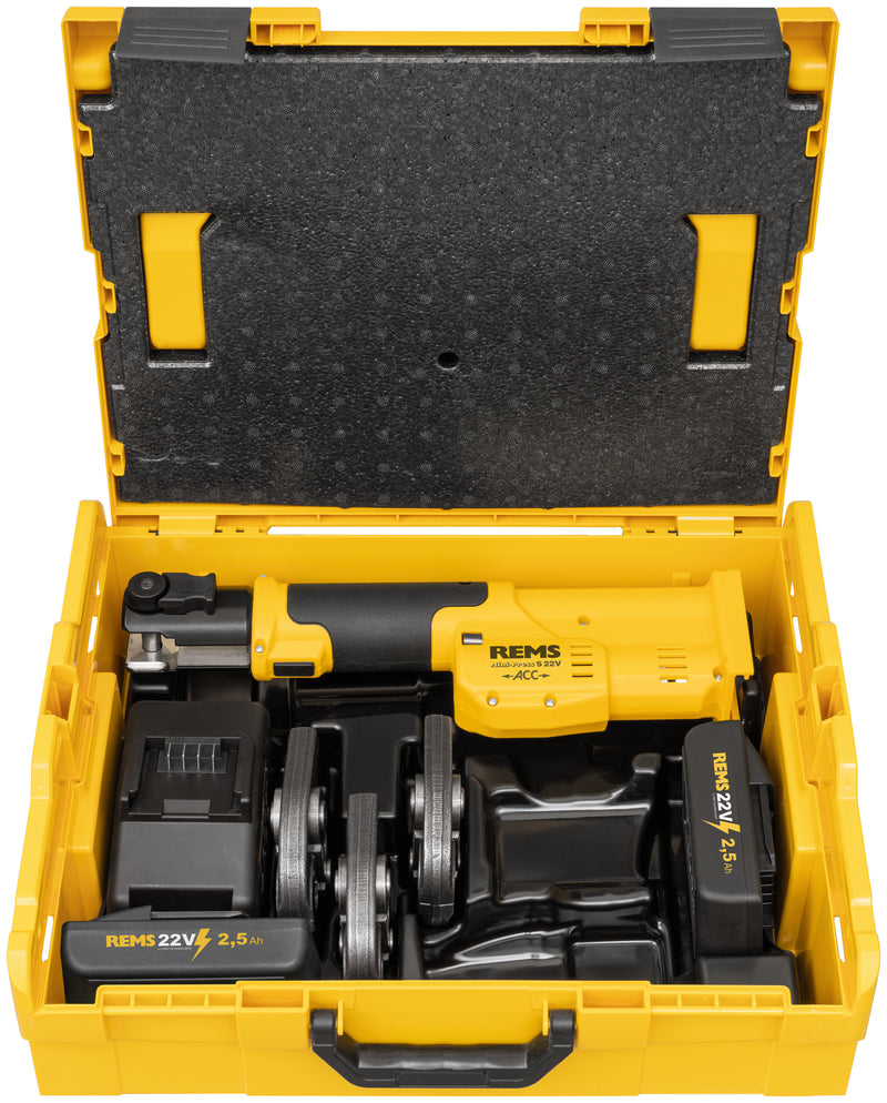 REMS (578918 R220) Mini-Press S 22V Juego de accesorios K16/P18+K/20+K/25 L-Boxx + Batería