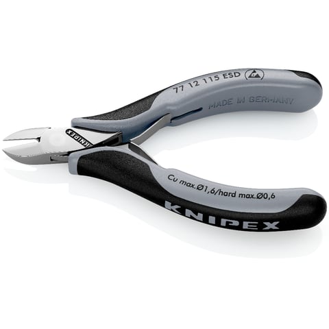 Alicate de corte diagonal eletrónico Knipex (77 12 115 ESD) com junta de encaixe