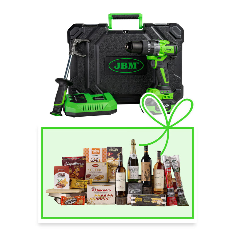 Taladro percutor inalámbrico de 2 velocidades JBM (60047C-C) con maletín + lote de Navidad