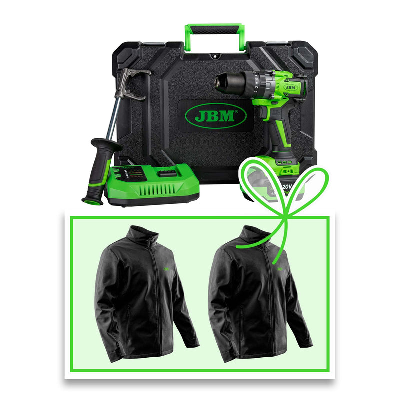 Taladro percutor inalámbrico de 2 velocidades JBM (60047C-J2XL) con maletín + chaqueta 2XL