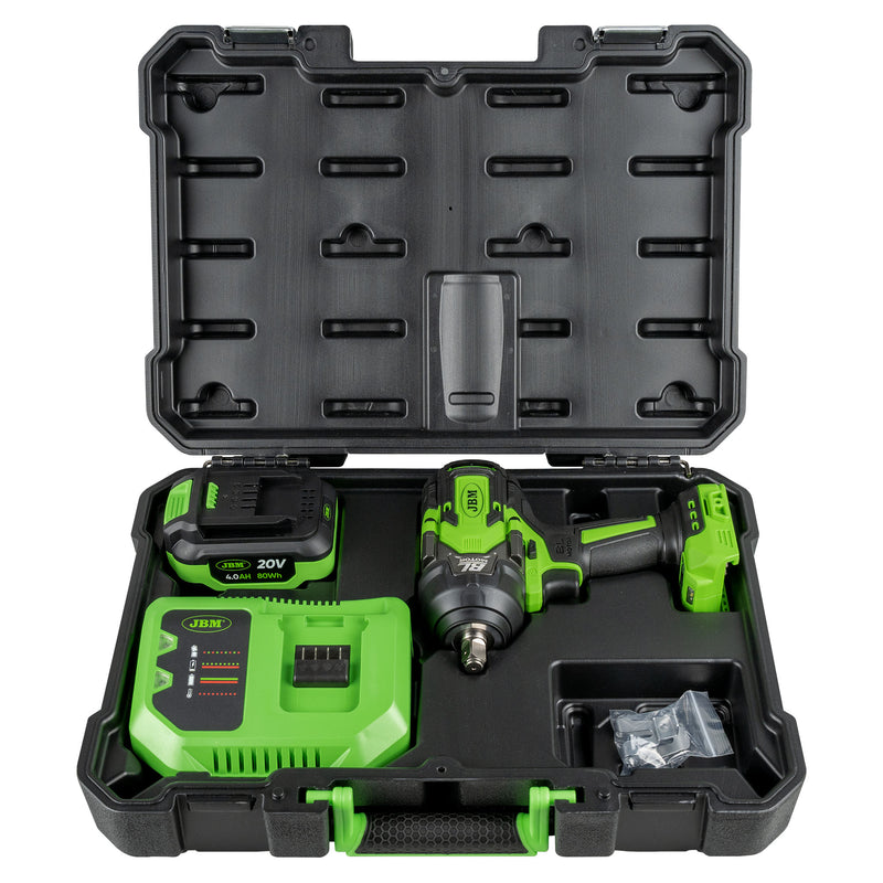 JBM (SÉRIE 540E) Conjunto de 10 Casquilhos de Impacto de 1/2" + Chave de Impacto sem Escova de 1/2" e 1000 Nm + LED COB + Cafeteira