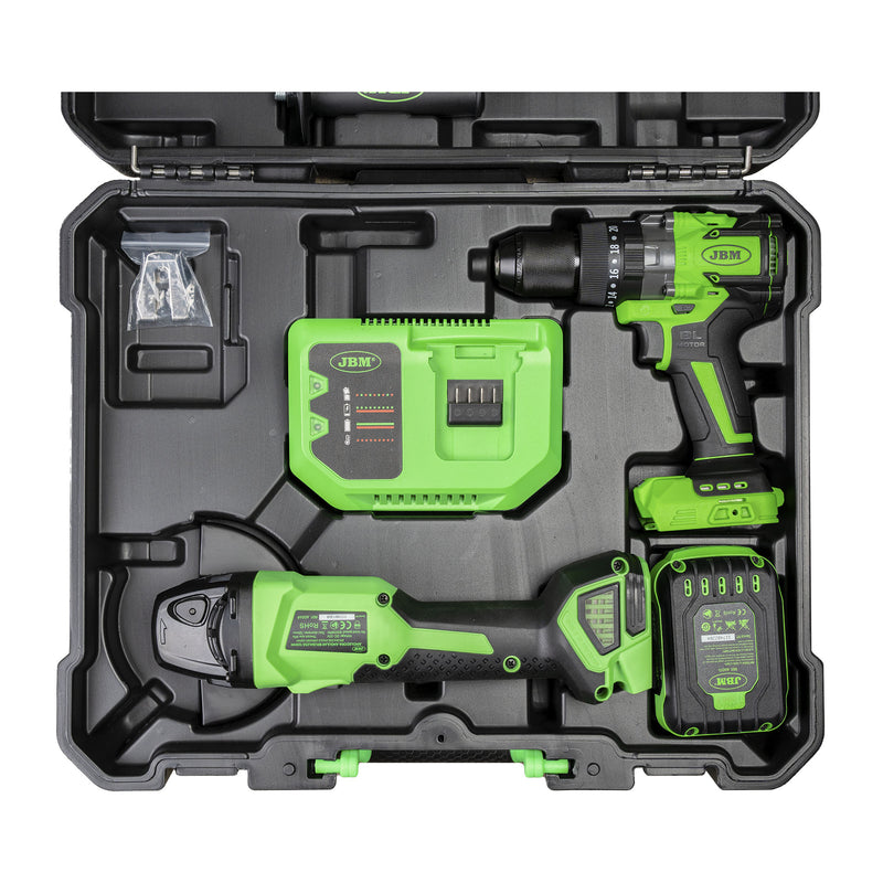 Kit de rebarbadora angular sem escovas JBM (60053C) de 125 mm e berbequim de impacto com estojo de armazenamento