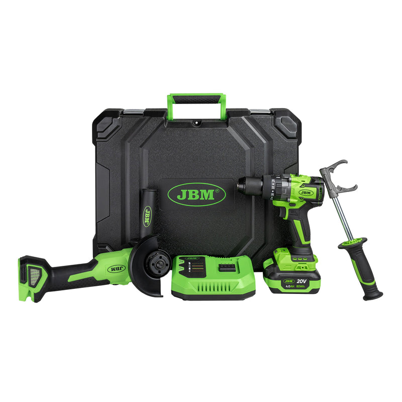 Kit de rebarbadora angular sem escovas JBM (60053C) de 125 mm e berbequim de impacto com estojo de armazenamento