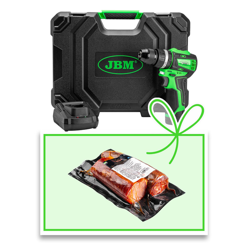 JBM (60058C-L) 12V Cordless Hammer Drill with Case + Cured Meat Set