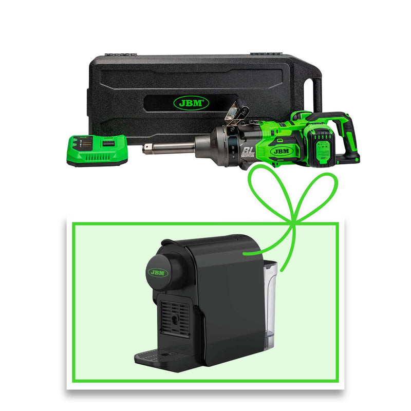 JBM (60064C-E) Cordless Brushless Impact Wrench 1" 4000Nm with Case + Coffee Maker