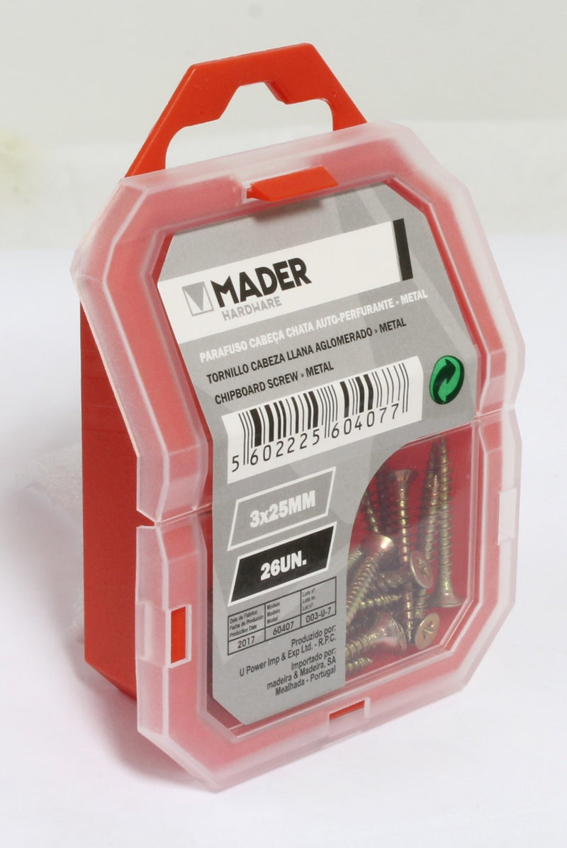 Parafuso Cabeça Chata Auto-Perfurante para Metal, 3x25, 26Un