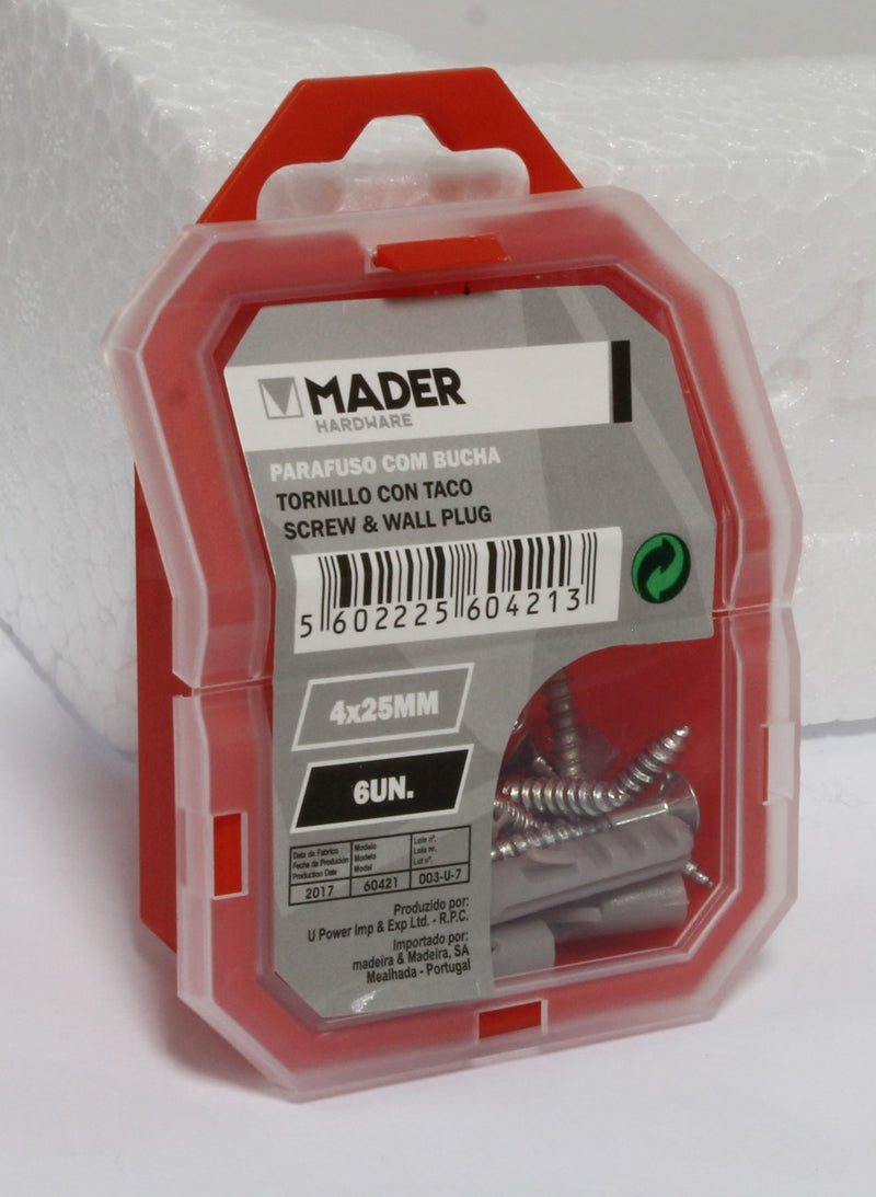 Parafuso com Bucha 4x25mm, 6Un