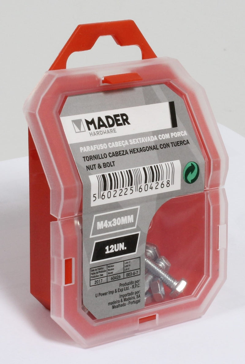 Parafuso Cabeça Sextavada com Porca - M4x30mm 12Un