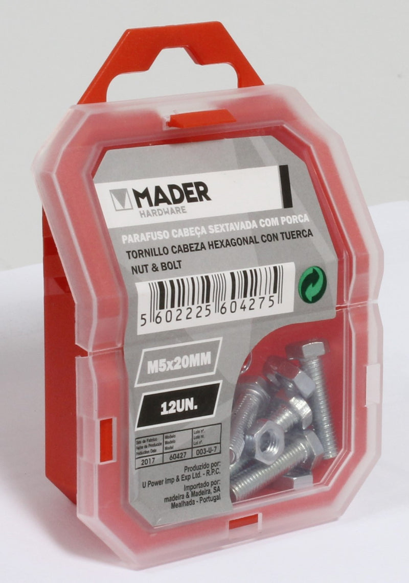 Parafuso Cabeça Sextavada com Porca - M5x20mm 12Un