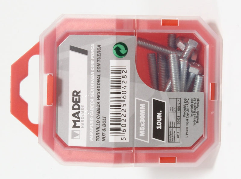 Parafuso Cabeça Sextavada com Porca - M5x30mm 10Un