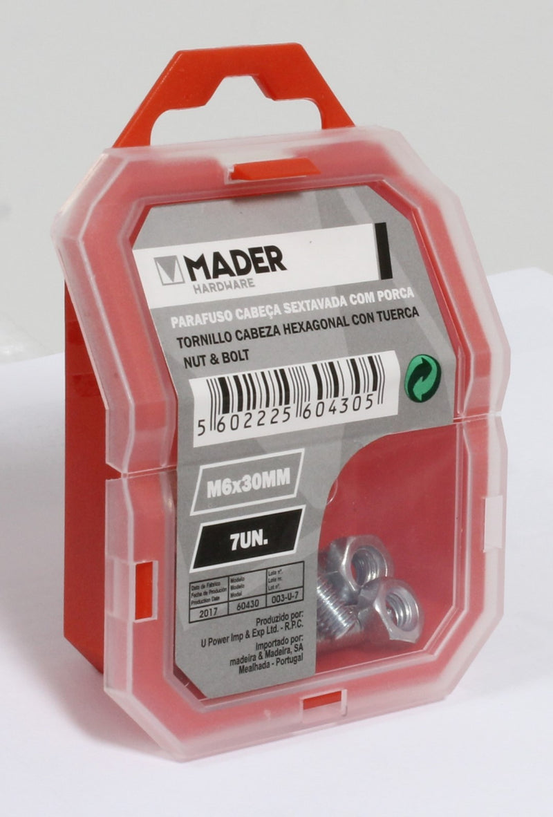 Parafuso Cabeça Sextavada com Porca - M6x30mm 7Un