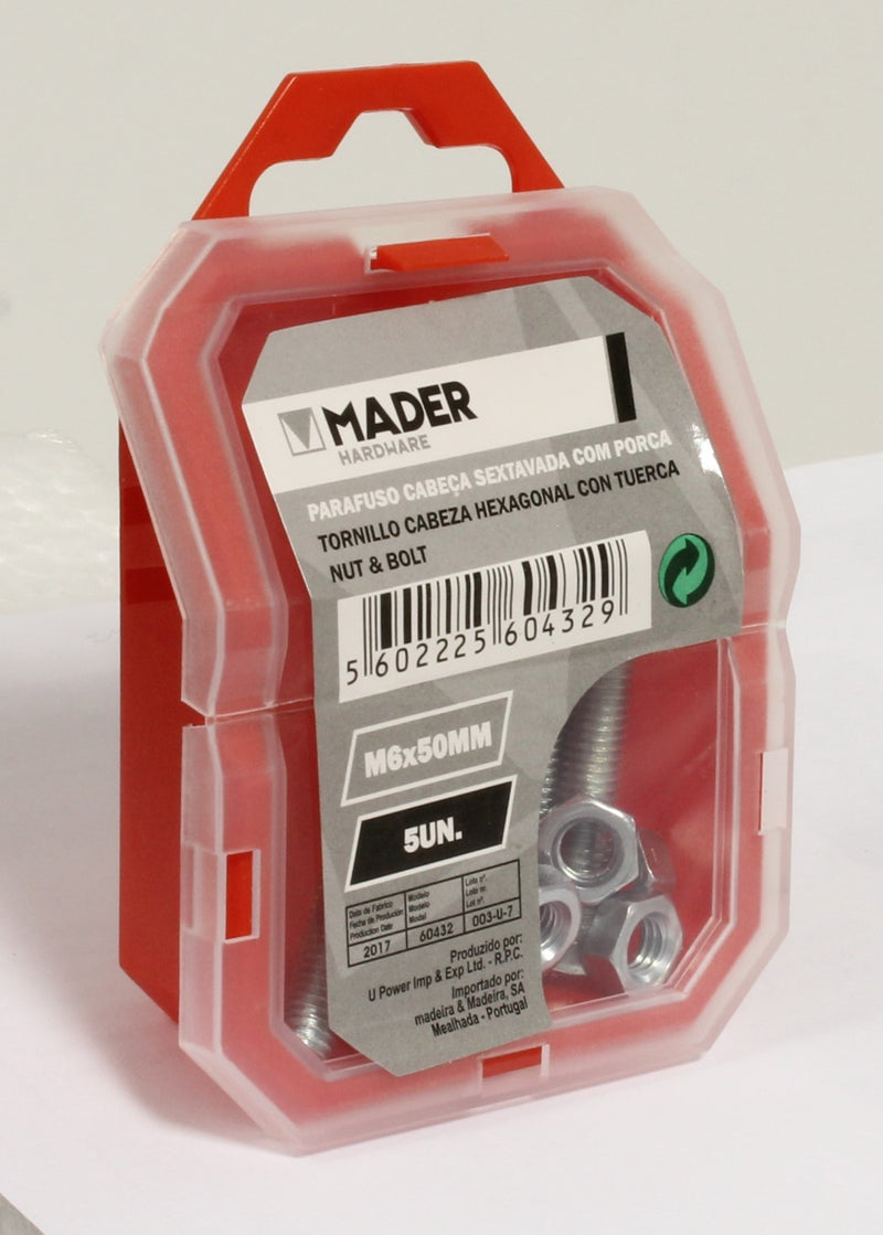 Parafuso Cabeça Sextavada com Porca - M6x50mm 5Un