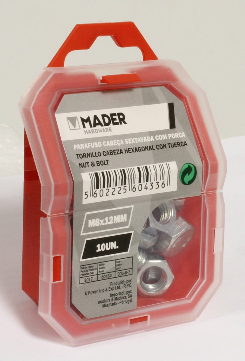 Nut and Bolt - M8x12mm, 10Un - MADER®