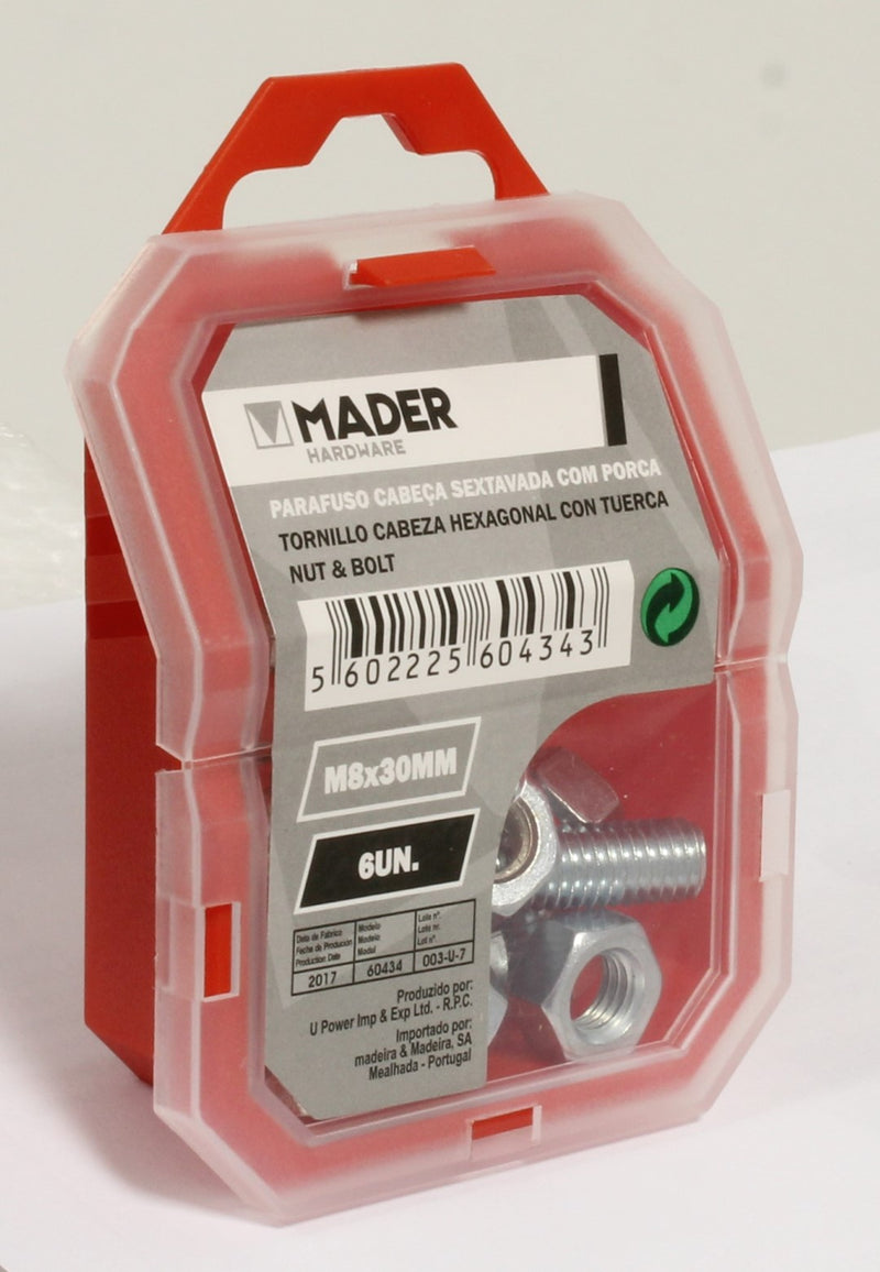 Parafuso Cabeça Sextavada com Porca - M8x30mm 6Un