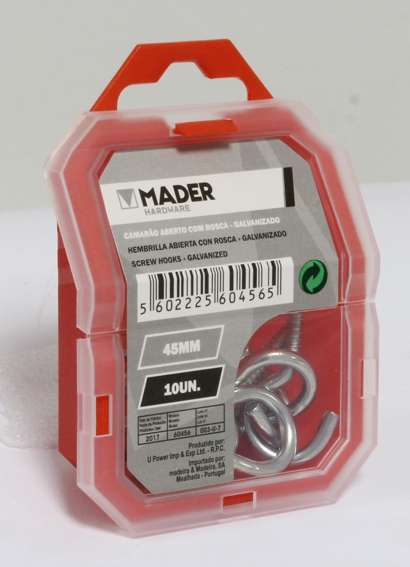 Ganchos de tornillo galvanizados de 45 mm, 10 unidades - MADER®