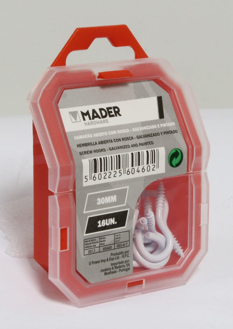 Ganchos de tornillo galvanizados y pintados, 30 mm, 16 unidades - MADER®