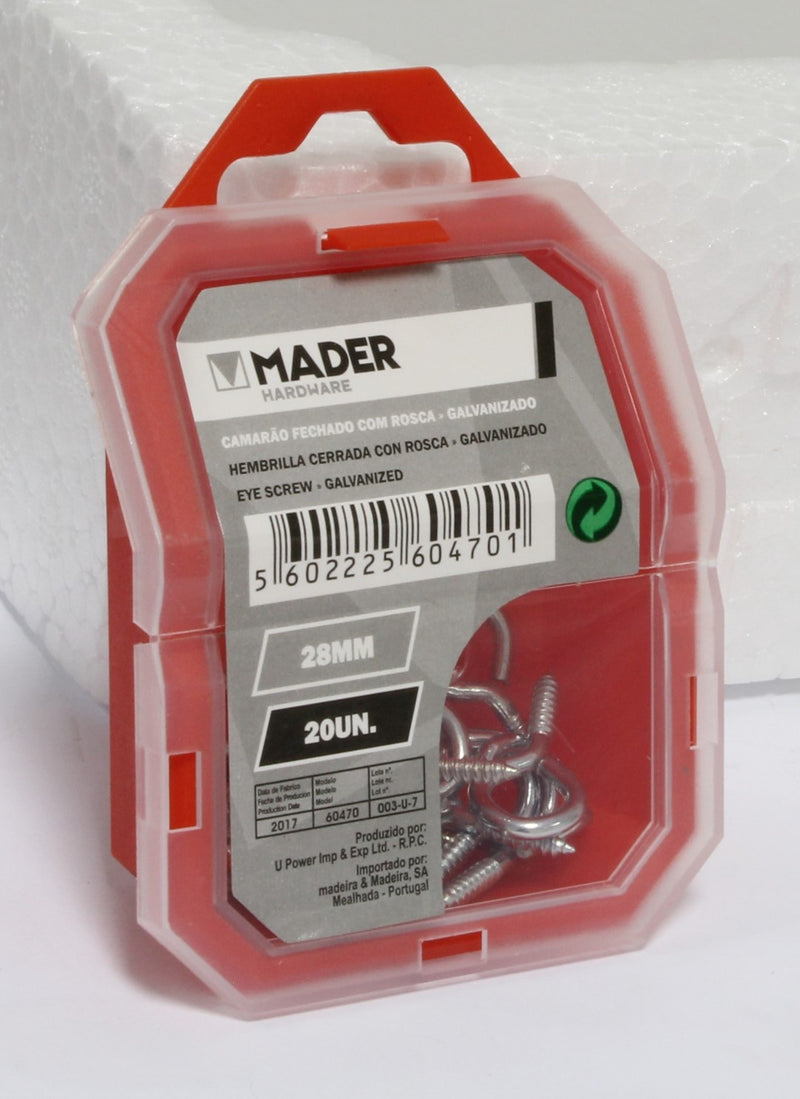 Ganchos de ojo galvanizados de 28 mm y 20 unidades - MADER®
