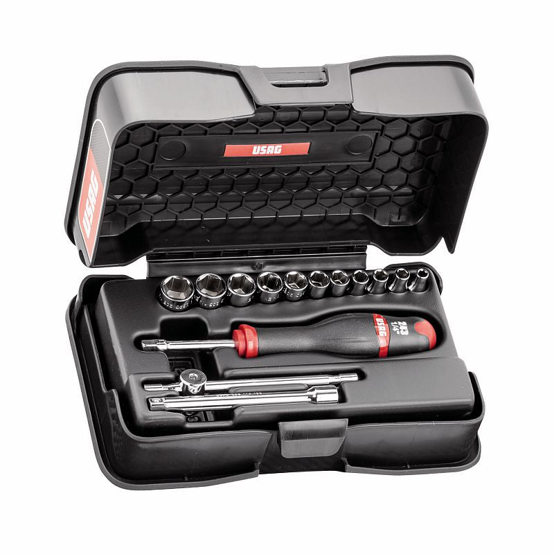 USAG (604 1/4 POL) Surtido con dados hexagonales en estuche de ABS, en pulgadas (14 piezas)