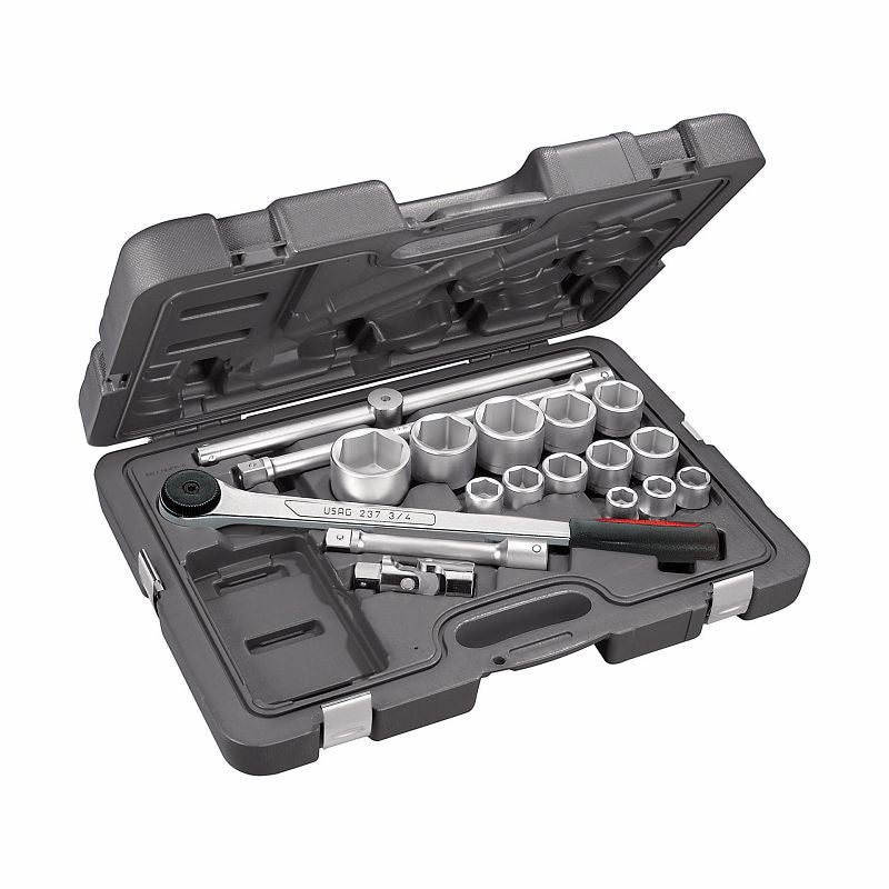 USAG (605 3/4 EA) Sortido com tomadas hexagonais em estojo ABS (18 unidades)