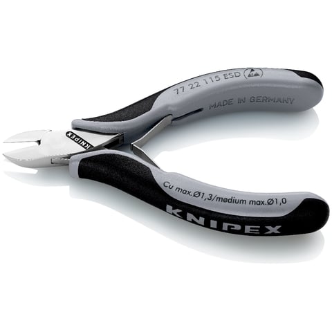 Knipex (77 22 115 ESD) Alicates de corte diagonal para electrónica ESD con junta de caja.