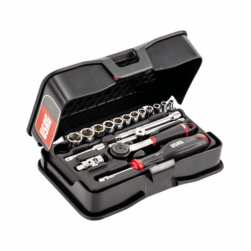 USAG (606 1/4 APOL) Sortido com tomadas hexagonais em caixa de ABS, em polegadas (18 unidades)