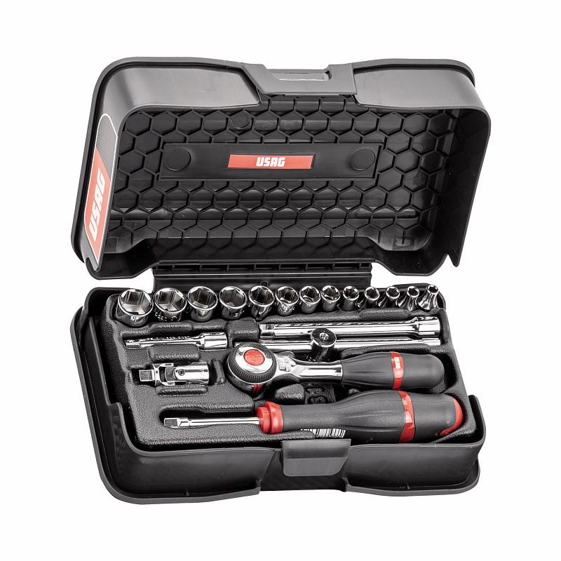 USAG (606 1/4 EAK) Surtido con dados hexagonales en estuche de ABS (19 piezas)