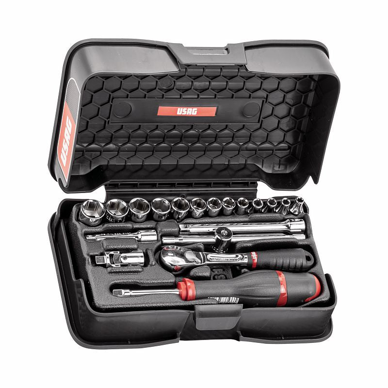 USAG (606 1/4 EB) Sortido com tomadas hexagonais em estojo ABS (19 unidades)