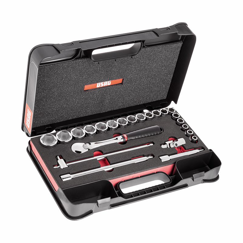 USAG (608 1/2 EB) Assortment With Hexagonal Sockets In Abs Case (23 Pcs.)