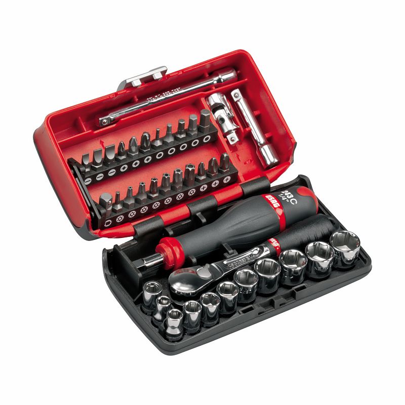 USAG (609 1/4 EB) Assortment With Hexagonal Sockets And Bits In Bimaterial Box (38 Pcs.)