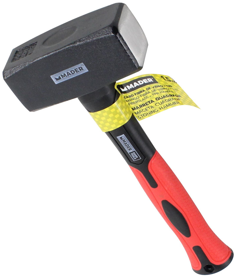 Martillo de apedrear cuadrado con mango de fibra de vidrio, 1,5 kg - MADER®