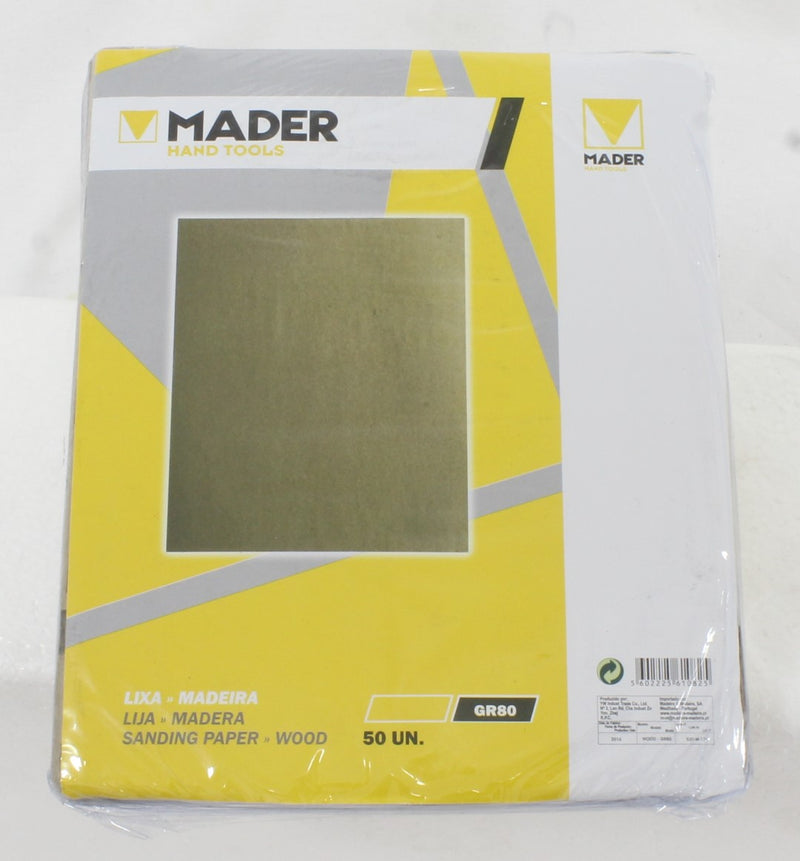 Papel de lija para madera, 230x280mm, GR80, 50Un - MADER®