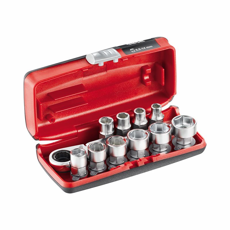 USAG (610 1/4 EFK) Assortment With Short Hexagonal Sockets And Reversible Ratchet In Bimaterial Box (11 Pcs.)