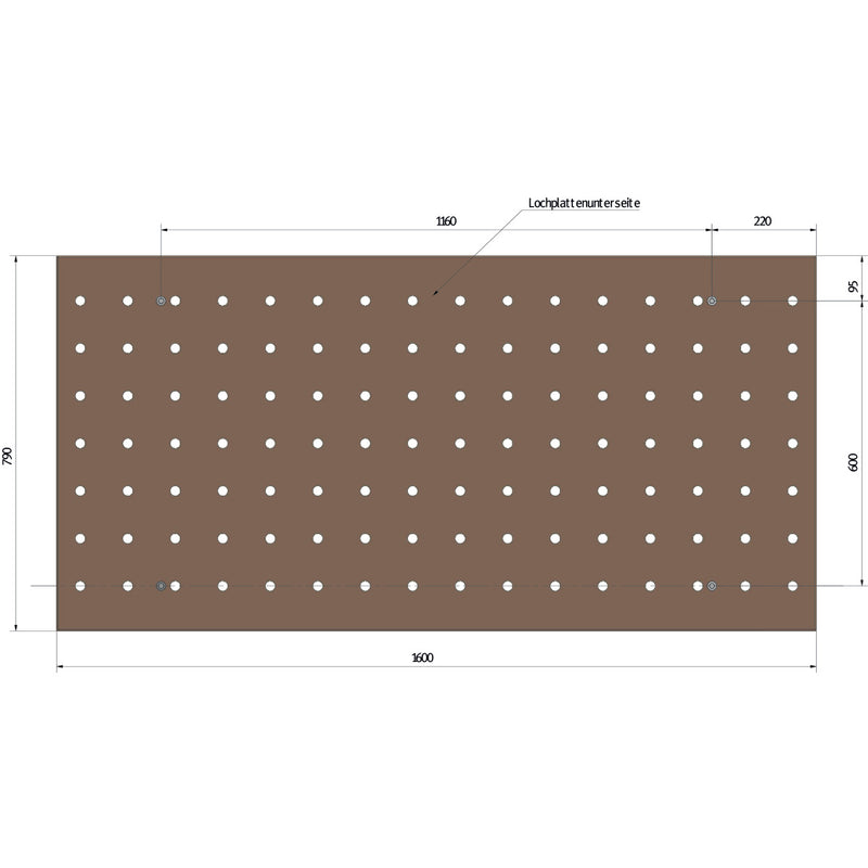 Bancada de trabalho Unicraft (6110310) com grelha perfurada em madeira compensada de faia, 1600x790mm