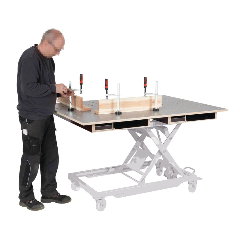 Unicraft (6112001) Tampo de mesa com grelha perfurada em HPL, 1200x800 mm, Ø20 mm, com gaveta