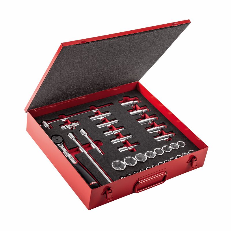 Surtido USAG (612 1/2 CLA) en caja de chapa de acero con vasos hexagonales y bihexagonales (35 uds.)