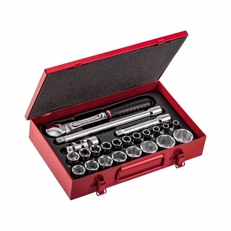 Surtido USAG (612 1/2 EB) en caja de chapa de acero con vasos hexagonales (23 uds.)