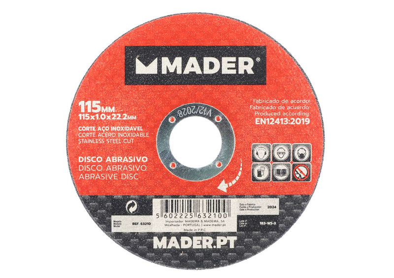 Hoja abrasiva, corte de acero inoxidable, 115 mm - MADER®