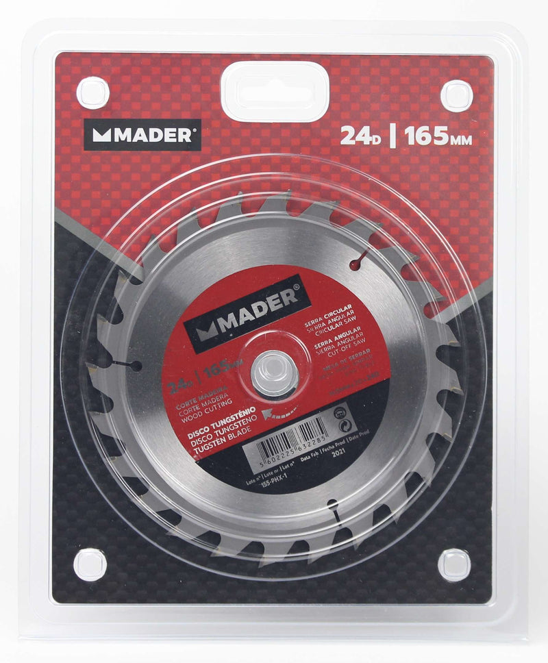 Hoja de tungsteno, corte de madera, 165 mm, 24 dientes - MADER®