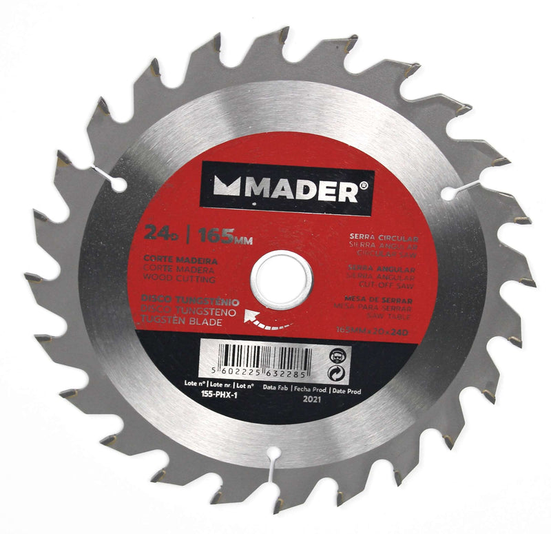 Hoja de tungsteno, corte de madera, 165 mm, 24 dientes - MADER®