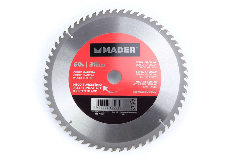 Tugsten Blade, Wood Cut, 315mm, 60T - MADER®