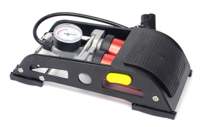 Bomba de Pé com Manómetro, 130PSI, Dupla