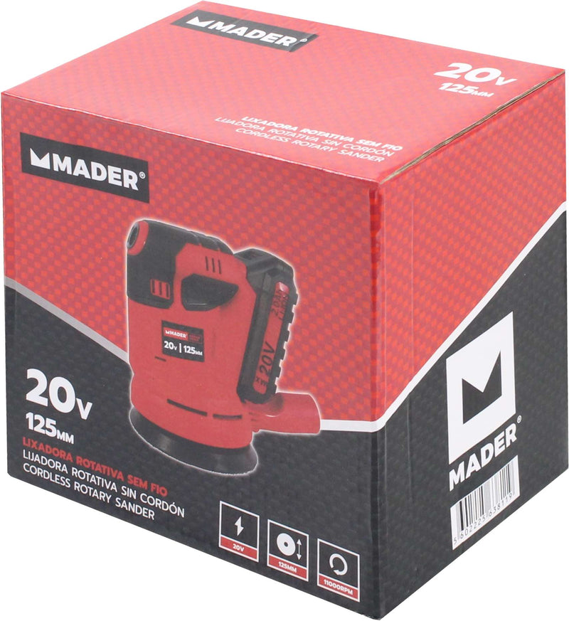 Battery Sander, 20V, 2AH, 125mm, Rotating - MADER®
