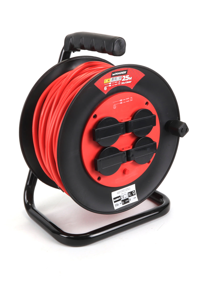 Extensión eléctrica, carrete de plástico, 25 m, 3G x 1,5 mm² - MADER®