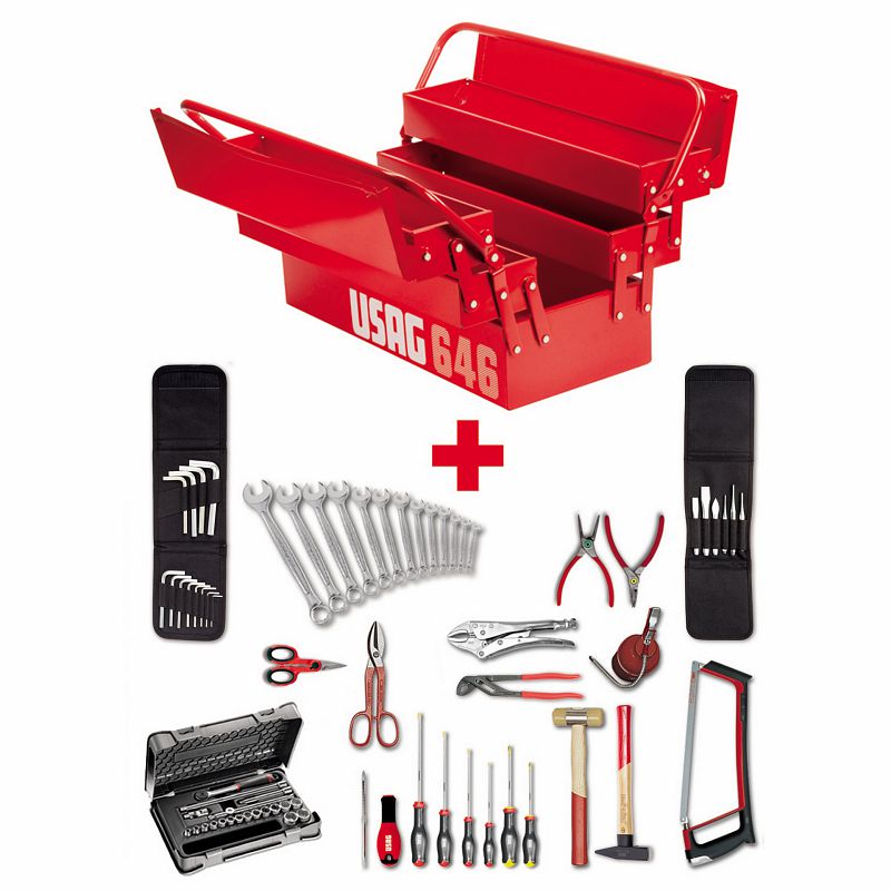 Caixa de ferramentas cantilever USAG (646/5AP) 646/5v com sortido básico 496 Ap2, tamanhos em polegadas (59 unidades)